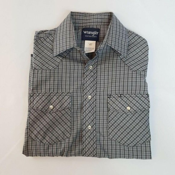 Wrangler Pearl Snap Blue Gray Plaid Long Sleeve We - Picture 9 of 10